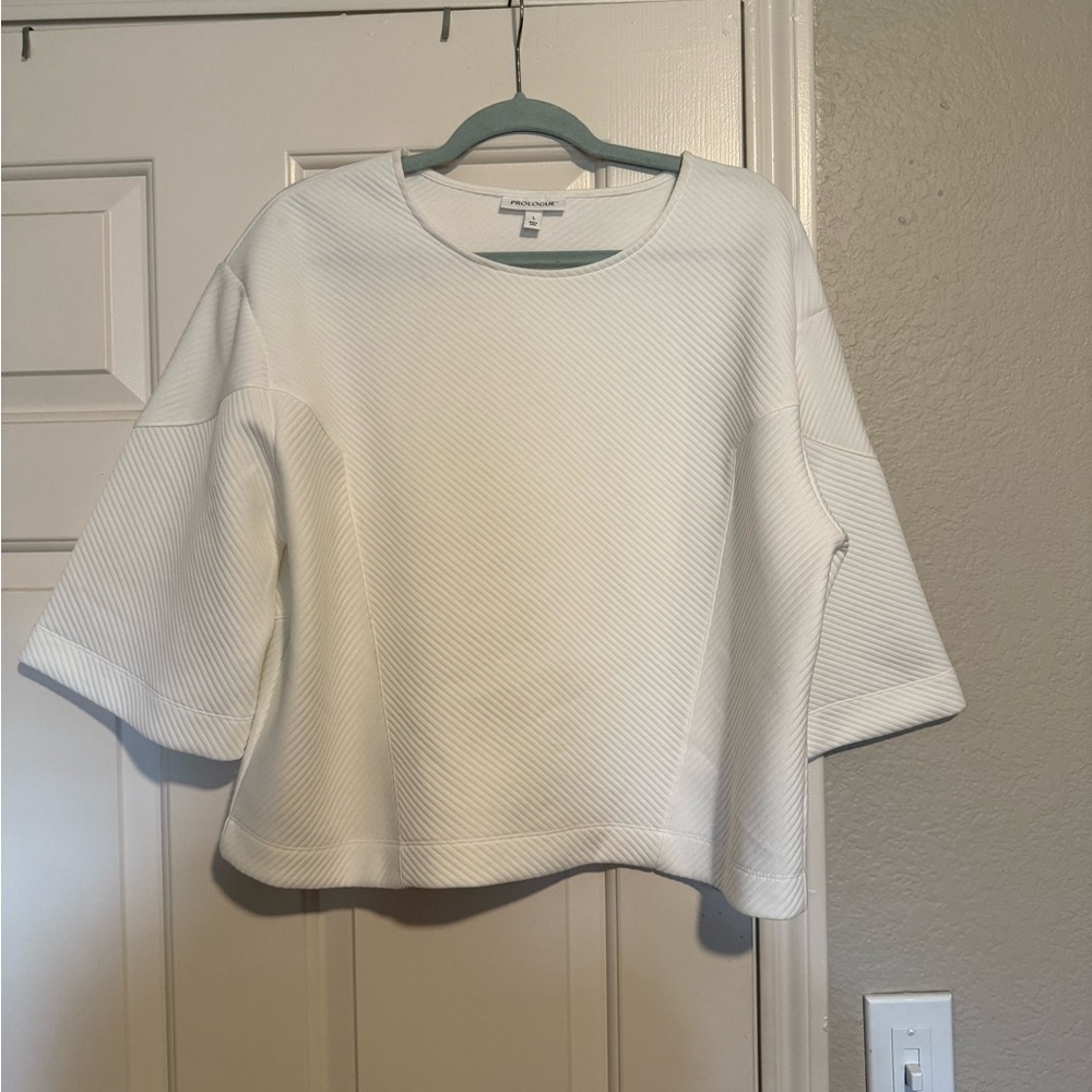 Prologue, Women’s White Cropped Textured Top, Large